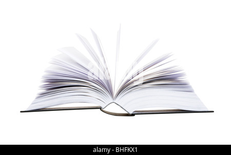 Big open book with pages flipping isolated on white background Stock Photo