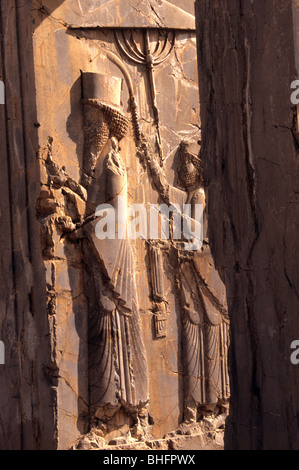 Relief od the great King leaving the Xerxes palace in Persepolis, Iran Stock Photo