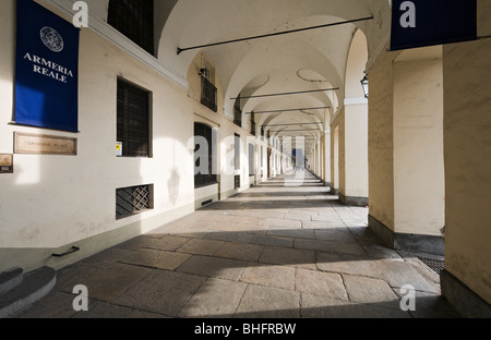 Portico outside the Armeria Reale (Royal Armoury), Piazza Castello, Turin, Piemonte, Italy Stock Photo