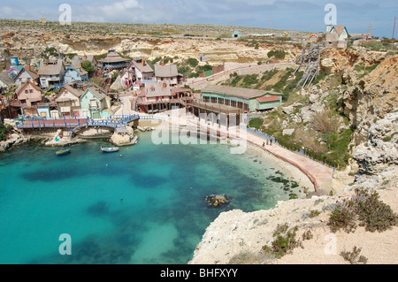 Popeye village in Anchor Bay, Mellieha, Malta Stock Photo