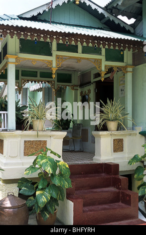 Entrance Porch or Veranda of Traditional Malay Melaka or Malacca House, Villa Sentosa (1920s), Kampung Morten Village, Malacca City, Malaysia Stock Photo