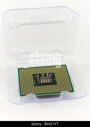 Computer processor in packing, CPU for LGA 775 socket Stock Photo