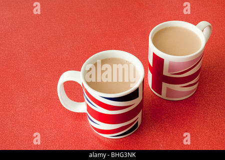 Cups of tea in union jack mugs Stock Photo