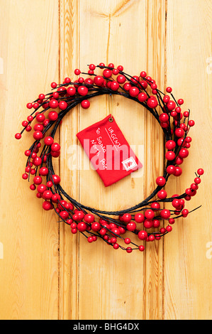 Christmas wreath on door Stock Photo