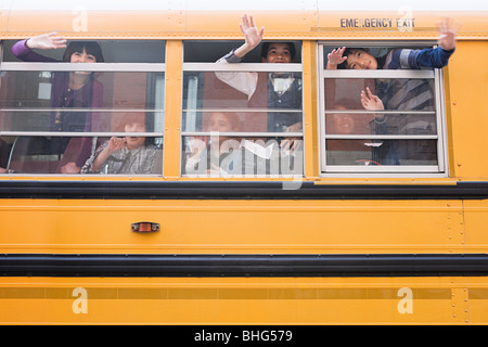 Children on school bus Stock Photo