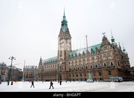 Hamburg Rathaus or Town Hall historic building in winter Germany Stock Photo