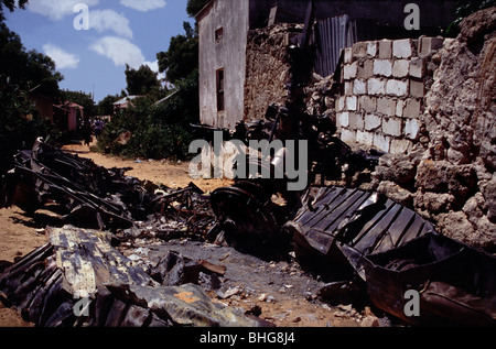 Remains of Black hawk  helicopter in Mogadishu Somalia Stock Photo