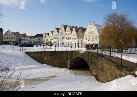 Old part of Friedrichstadt in the winter Stock Photo