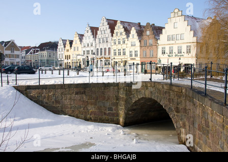 Old part of Friedrichstadt in the winter Stock Photo