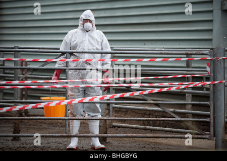 bio hazard worker on farm Stock Photo