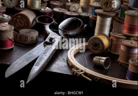 Vintage sewing scene still life Stock Photo