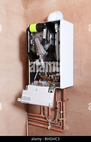 Installation of a new Vaillant Ecotech 637 condensing boiler. Stock Photo