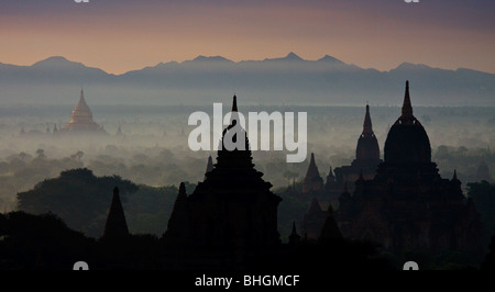 Sunrise over the temples of Bagan, Myanmar Burma Stock Photo