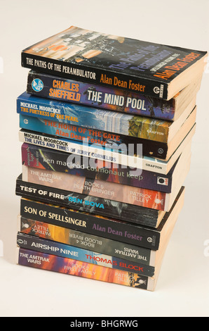 Stack of science fiction paperback books Stock Photo