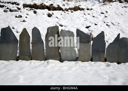 A section of a new slate fence built when the Crimea Pass underwent work which finished in 2008. Stock Photo