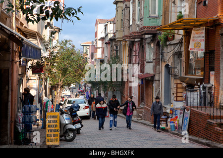 Children in the streets of the Fener Balat district, Istanbul, Europe, Asia, Eurasia, Turkey. Stock Photo
