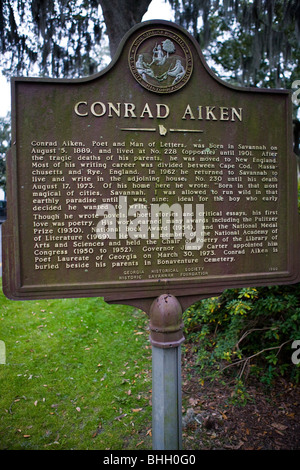 Conrad Aiken  Conrad Aiken, Poet and Man of Letters, was born in Savannah on August 5, 1889, and lived at No. 228 until 1901 Stock Photo