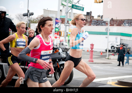 Paula Radcliffe, Christelle Daunay, and Ludmila Petrova compete in the ING New York City Marathon in 2009. Stock Photo