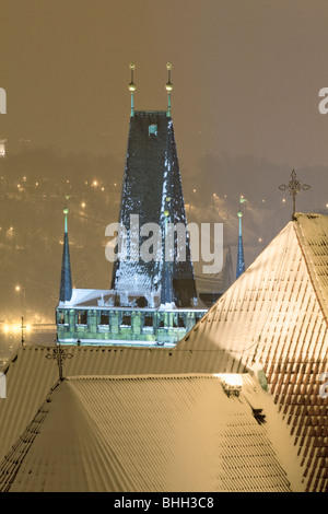 prague - winter view of lesser town rooftops covered with snow Stock Photo
