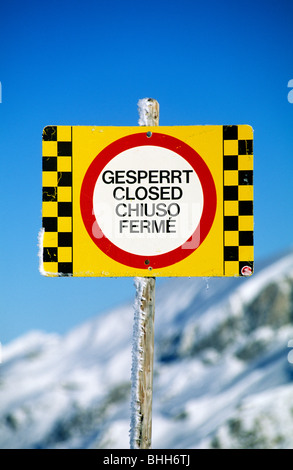Sign warning about avalanches, Austria. Stock Photo