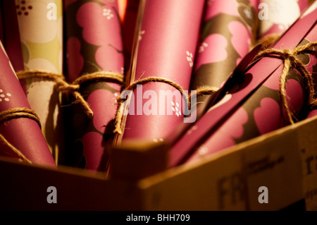 Golden and pink gift-wrap paper, Denmark. Stock Photo