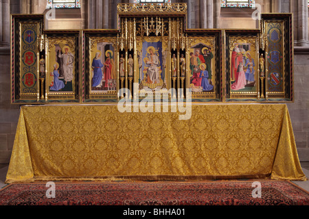 The Altar and Altar screen of The Lady Chapel inside the capacious Hereford Cathedral in Herefordshire,England. Stock Photo