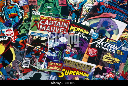 Collection of DC and Marvel Comic Books Stock Photo