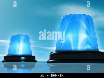 Lighted Blue Lamps, Blue Lights Flashing on a Car Stock Photo