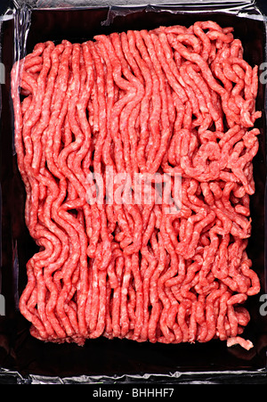 Close up on package of lean red raw ground meat Stock Photo