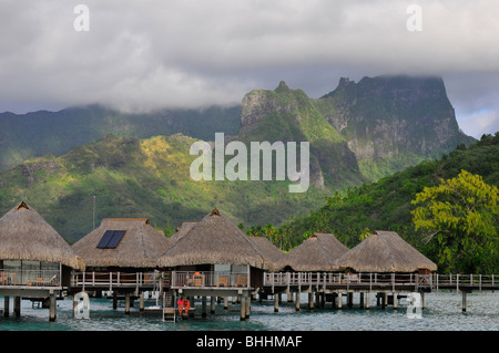 Overwater bungalows in Moorea, French Polynesia Stock Photo