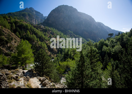 The hiking trail through the Samaria Gorge, Samaria National Park, Crete, Greece. Stock Photo