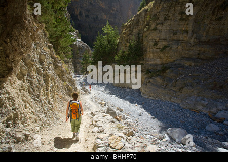 Hikers in the Samaria Gorge, Samaria National Park, Crete, Greece. Stock Photo