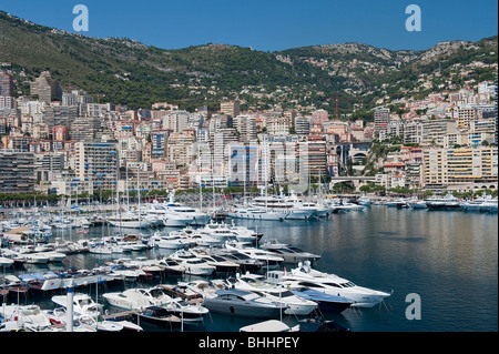 View of Port Hercule and Monte Carlo from the Palace Grounds, Monaco Stock Photo