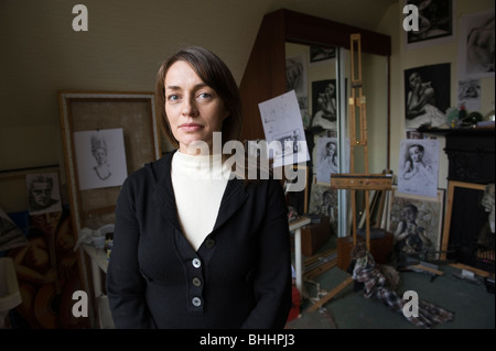 Scottish born Wales based artist Corrie Chiswell pictured in her Cardiff studio. Stock Photo