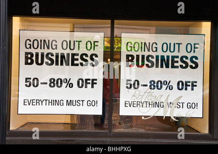 Going out of business sign. Oak Park, Illinois. Stock Photo