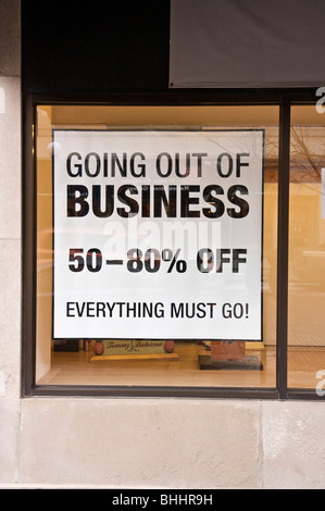 Going out of business sign. Oak Park, Illinois. Stock Photo