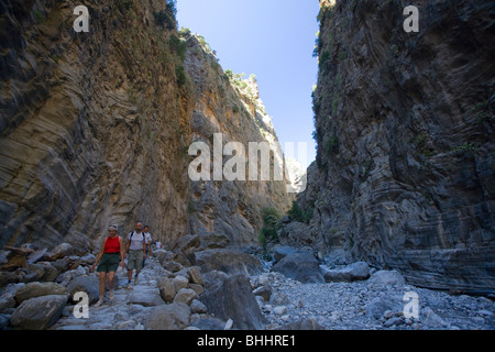 Hikers in the Samaria Gorge, Samaria National Park, Crete, Greece. Stock Photo