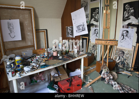 Cardiff studio of Scottish born Wales based artist Corrie Chiswell. Stock Photo