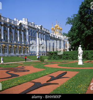 View of Palace and Gardens, The Catherine Palace, Pushkin, Saint Petersburg, Northwestern Region, Russia Stock Photo