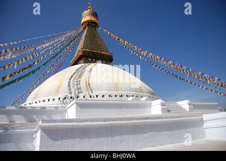 Nepal the Bodnath Stupa which is one of the largest Stupa in Asia is a site of pilgrimage for Buddhist pilgrims Stock Photo