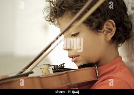 boy with violin Stock Photo