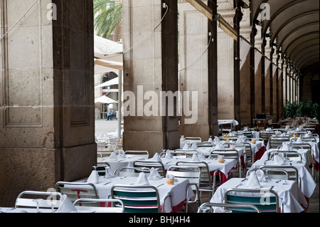 Early Morning in Plaza Real, Barcelona, Spain Stock Photo