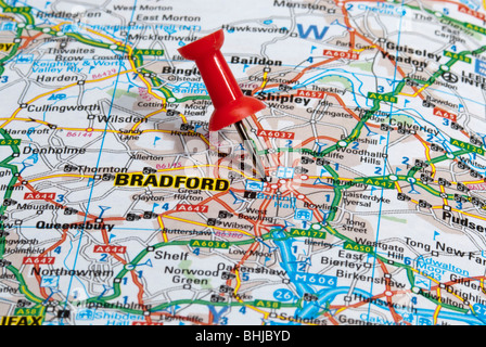 Red Map Pin In Road Map Pointing To City Of Bradford Bhjbyd 