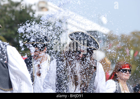 LIMASSOL - FEBRUARY 14: Participants from Pirate theme during the Carnival Parade February 14, 2010 in Limassol, Cyprus. Stock Photo
