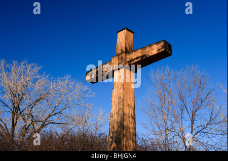 Wooden cross on Île-de-la-Visitation,  Montreal, Quebec, Canada Stock Photo