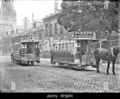 Two horse-drawn trams, High Street, Oxford, Oxfordshire, c1905. Artist: Henry Taunt Stock Photo