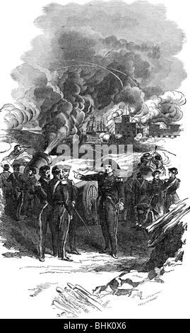 Mexican-American War 1845 - 1848, siege of Veracruz, 9. - 29.3.1847, wood engraving, 19th century, Mexican - American War, Americans, USA, United States of America, Mexico, artillery, bombardments, bombardment, shelling, shellings, shooting, shoot, shot, attack, attacks, Vera Cruz, historic, historical, people, Stock Photo