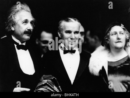 Albert Einstein (1879-1955) with his wife and Charlie Chaplin (1889-1977), 1931. Artist: Unknown Stock Photo