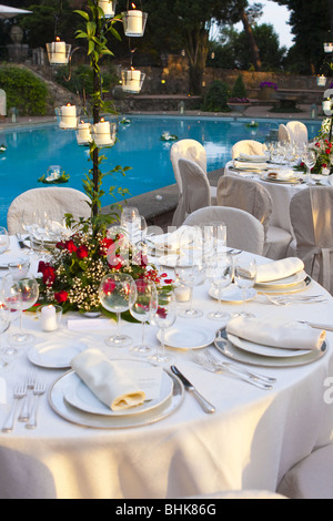 Wedding dinner table arrangement Stock Photo