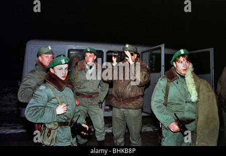 Polish border guard officers on a night patrol at the Polish-German border, Poland Stock Photo